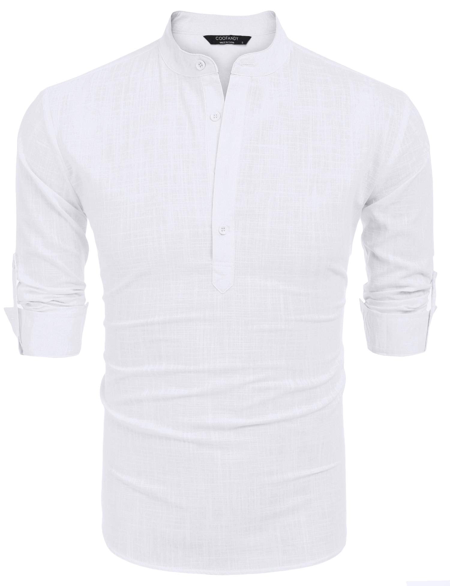COOFANDY Men's Cotton Linen Henley T-Shirt Long Sleeve Hippie Casual Beach Tops - Medaid International