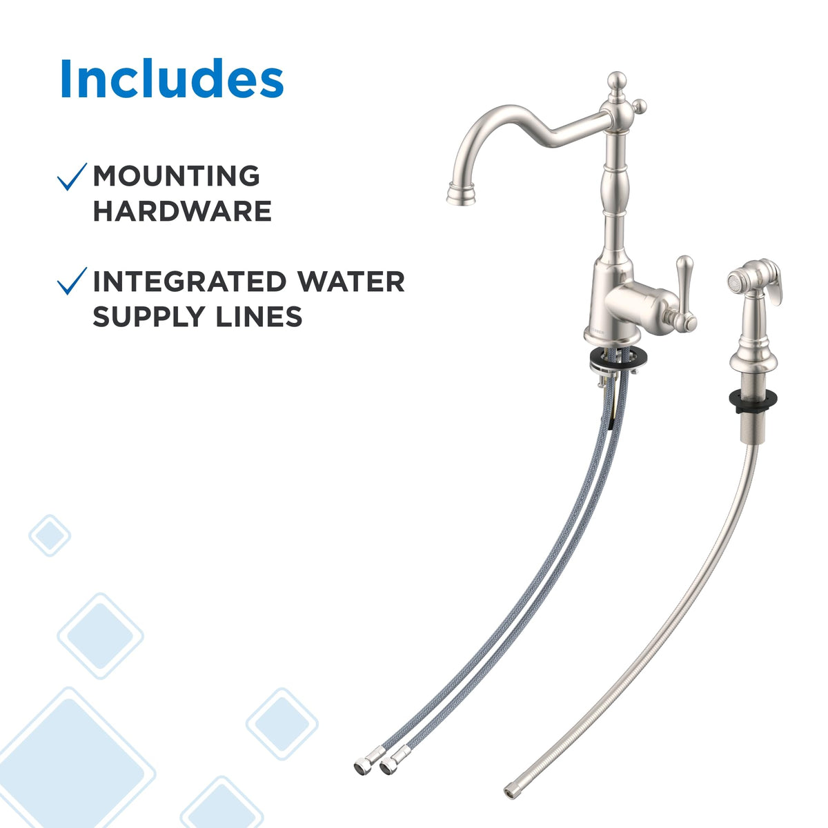 GERBER Danze D401157SS Opulence Single Handle Kitchen Faucet with Side Spray, Stainless Steel