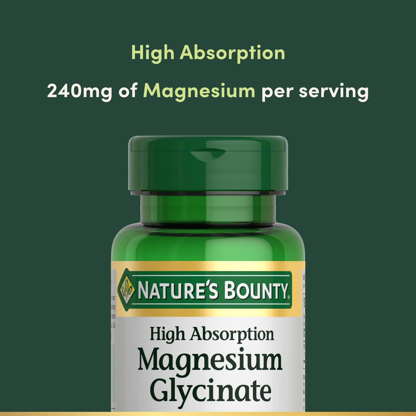 Nature’s Bounty High Absorption Magnesium Glycinate 240 mg for Supporting Muscle Relaxation and Bone, Heart & Nerve Health – Non-GMO, Gluten-Free, Vegetarian, 120 Count/60 Servings - Medaid International