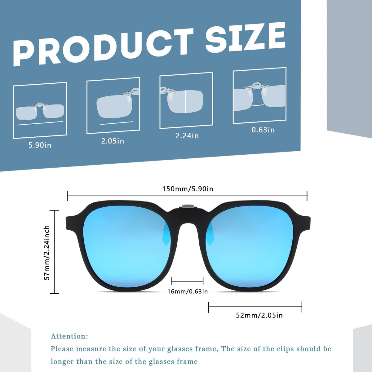 TERRIFI Polarized Clip-On Sunglasses for Prescription Glasses, Flip-Up Anti-Glare UV400 Clip On Shades for Men & Women, Square/Round Design for Driving & Outdoor