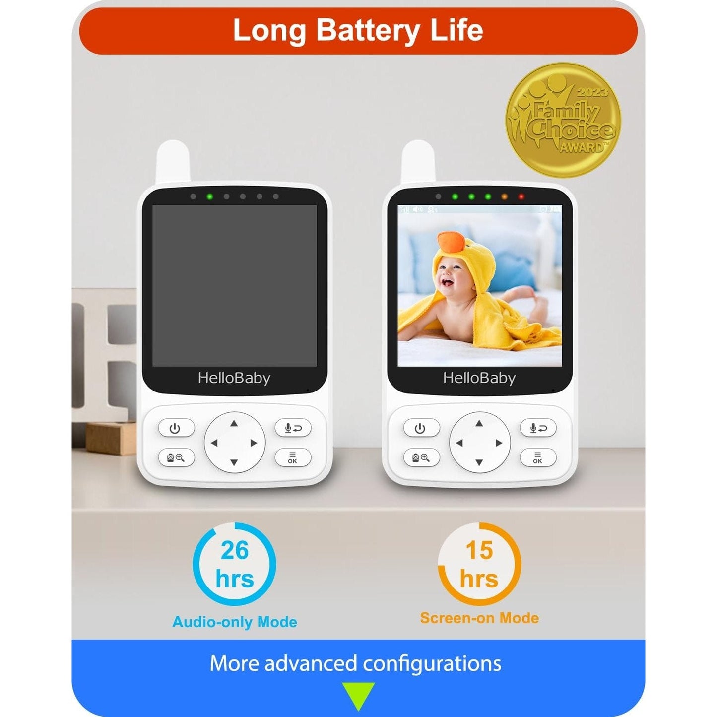 Hello Baby 4.00 No Wi-Fi Baby Monitor with Night Vision Portable for Nursery and Travel