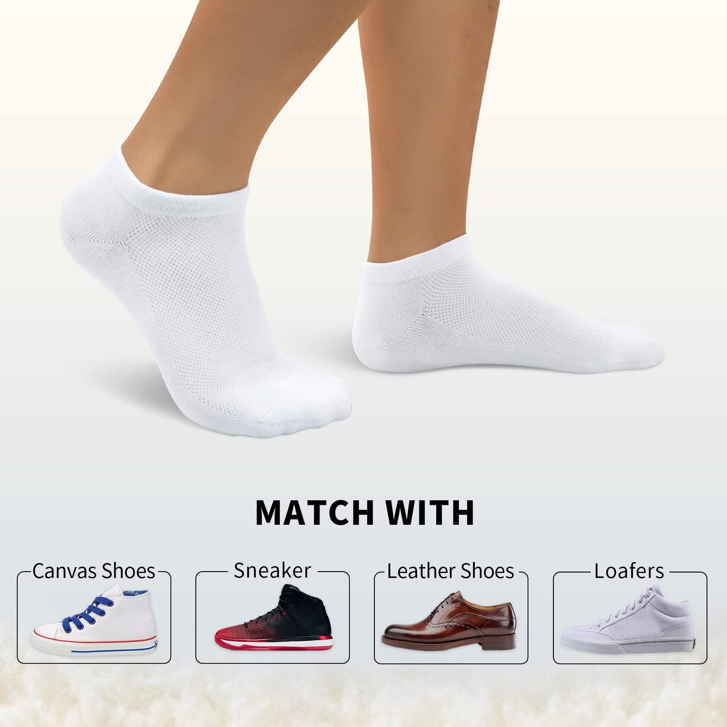 SIXDAYSOX 8 Pack Mens Ankle Socks Low Cut Comfort Casual Socks Size 13-15 Pure White - Medaid International