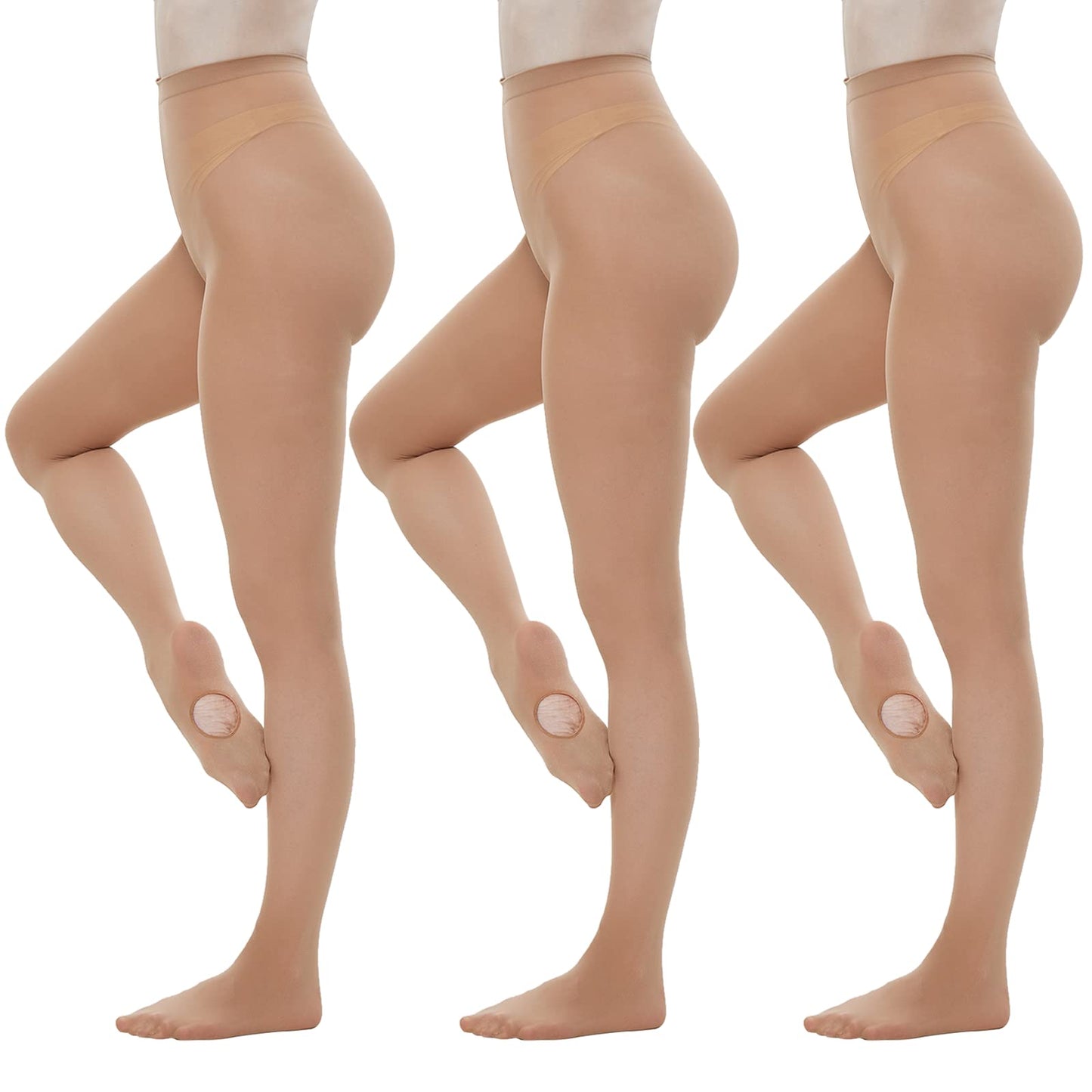 MANZI 3 Pairs Dance Tights for Women Solid Color 40D Comfortable Convertible Opaque Ballet Tights(Caramel S/M) - Medaid International