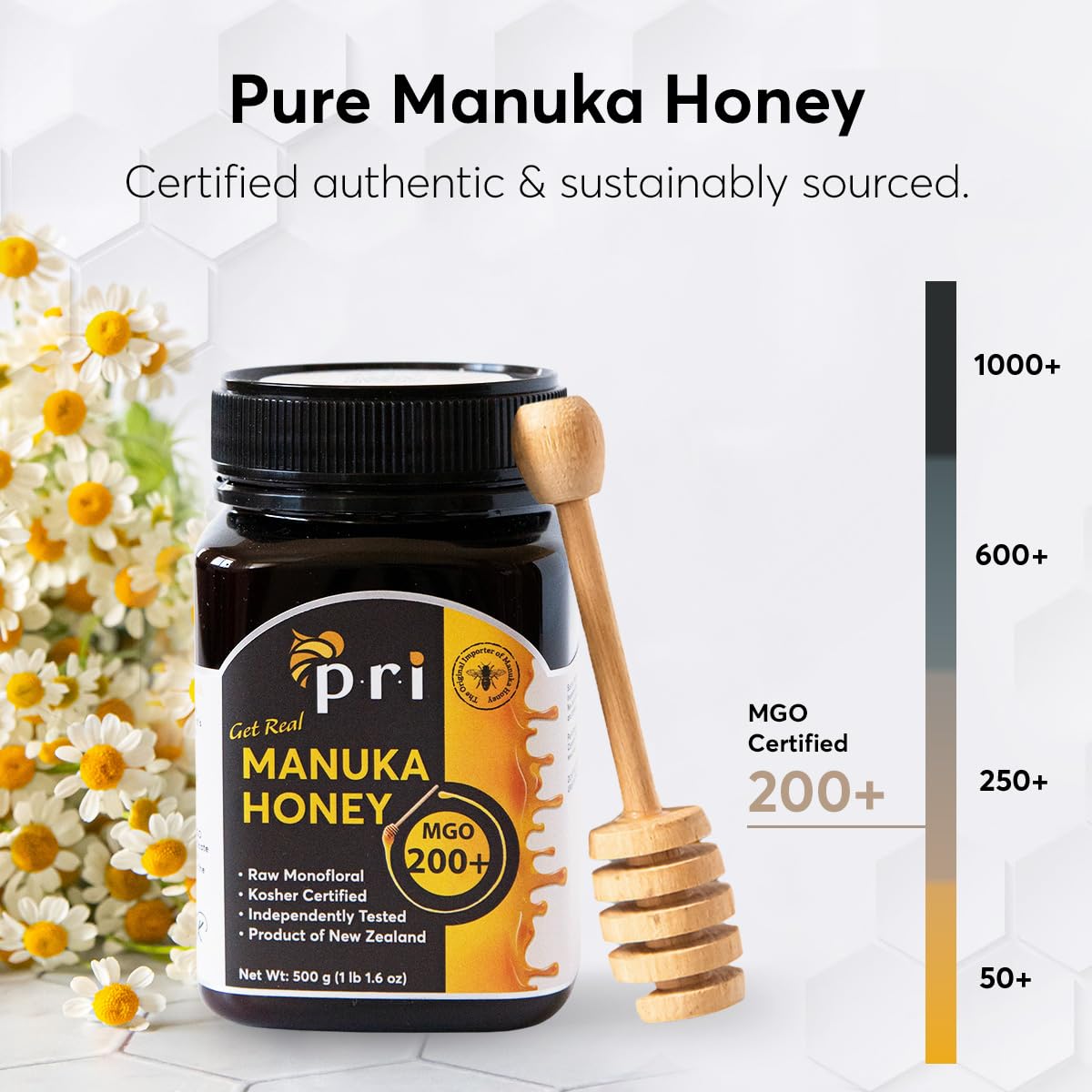 P.R.I Manuka Honey, Certified MGO 200+, Raw New Zealand Manuka Honey, 500g Jar - Medaid International