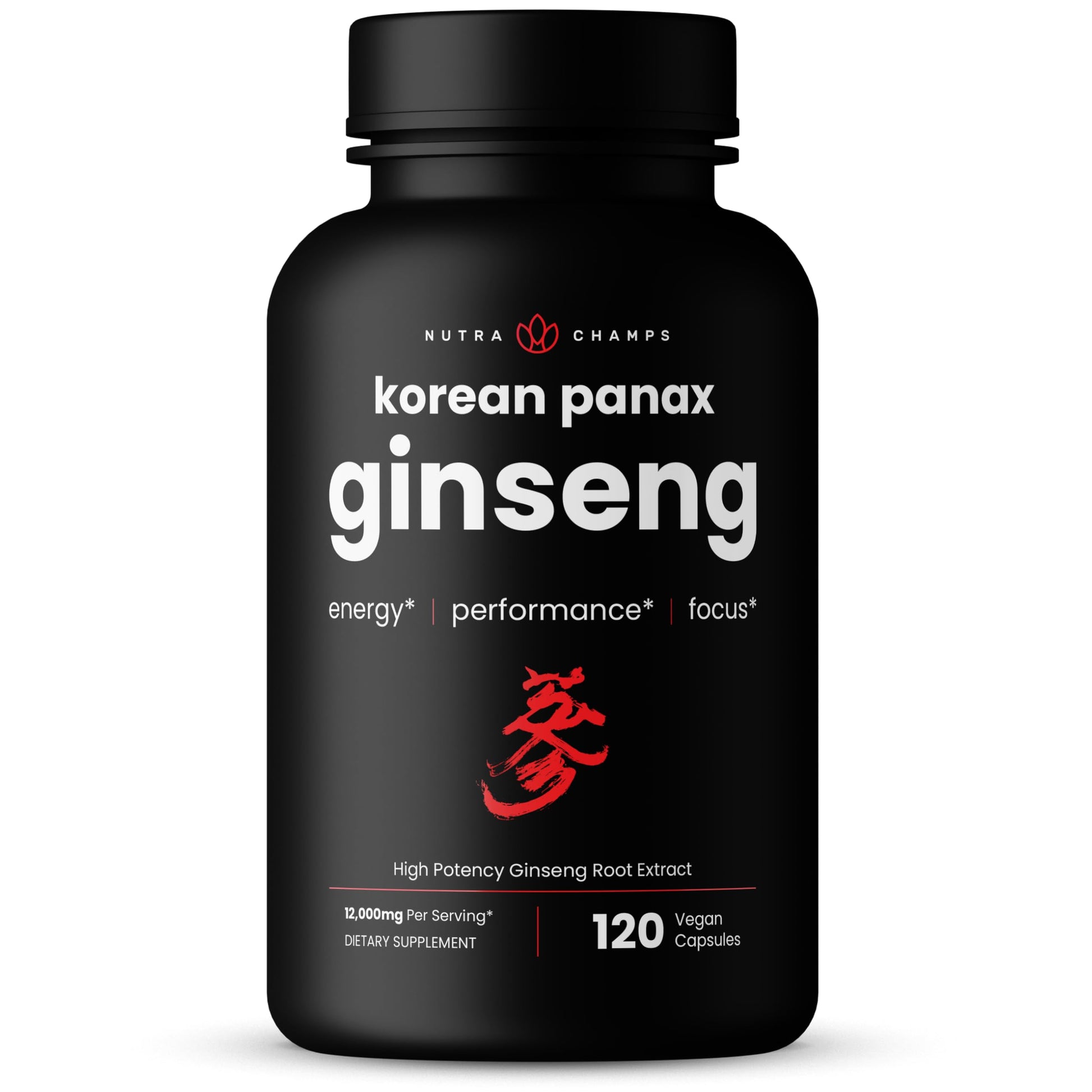 NutraChamps Korean Red Panax Ginseng Capsules | Extra Strength Ginsenosides for Energy, Focus, Performance, Vitality & Immune Support | Korean Ginseng Root Extract (120, Red) - Medaid International