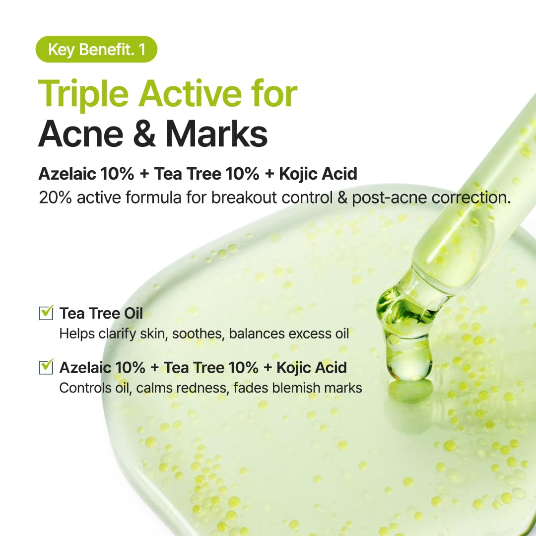 PURITO Azelaic Acid 10% + Kojic Acid + Tea Tree Facial Serum | for Acne & Marks, Breakouts | High-Level Azelaic Acid 10% | Korean skincare, 30mL 1.01 fl.oz - Medaid International