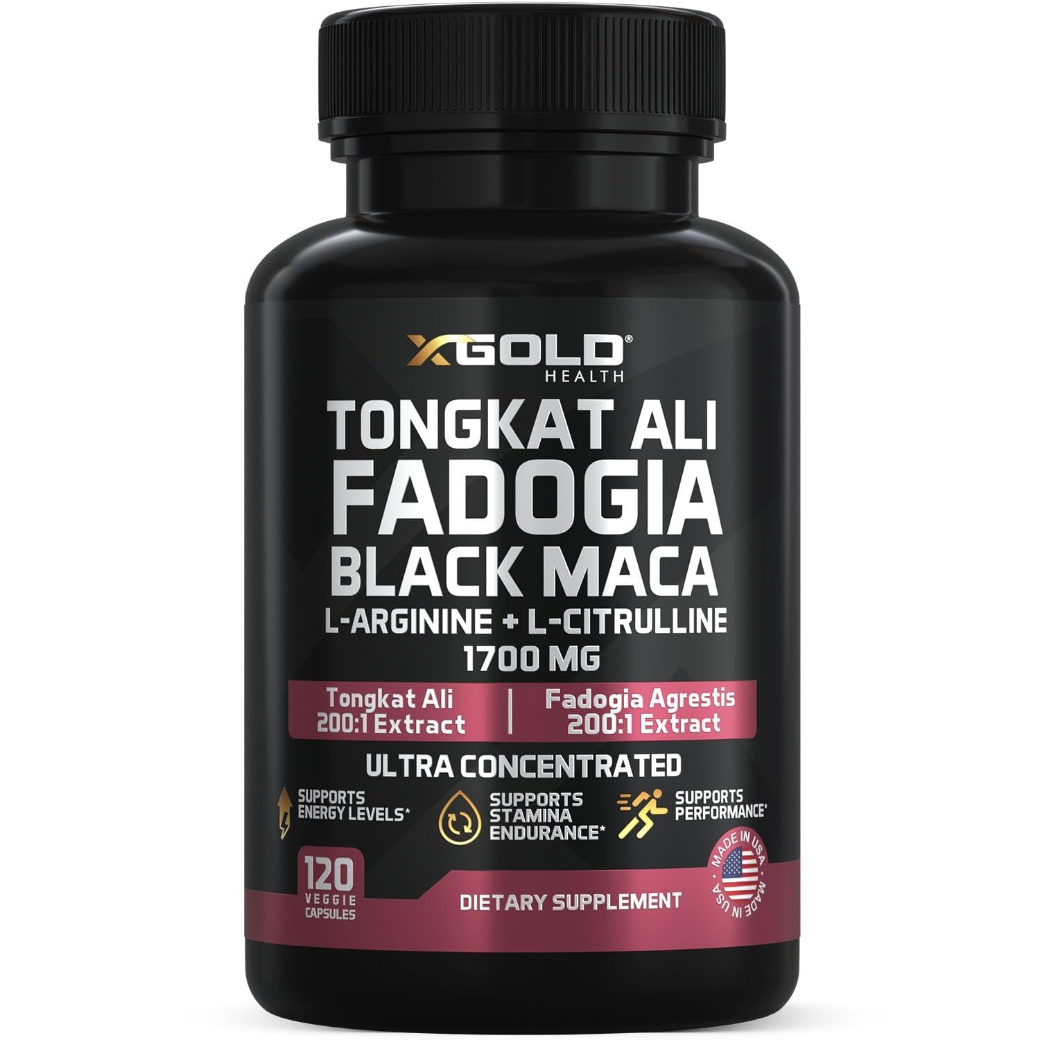 X Gold Health Tongkat Ali + Fadogia Agrestis + Black Maca – Energy, Vitality & Stamina Booster for Men & Women Made in USA - Medaid International