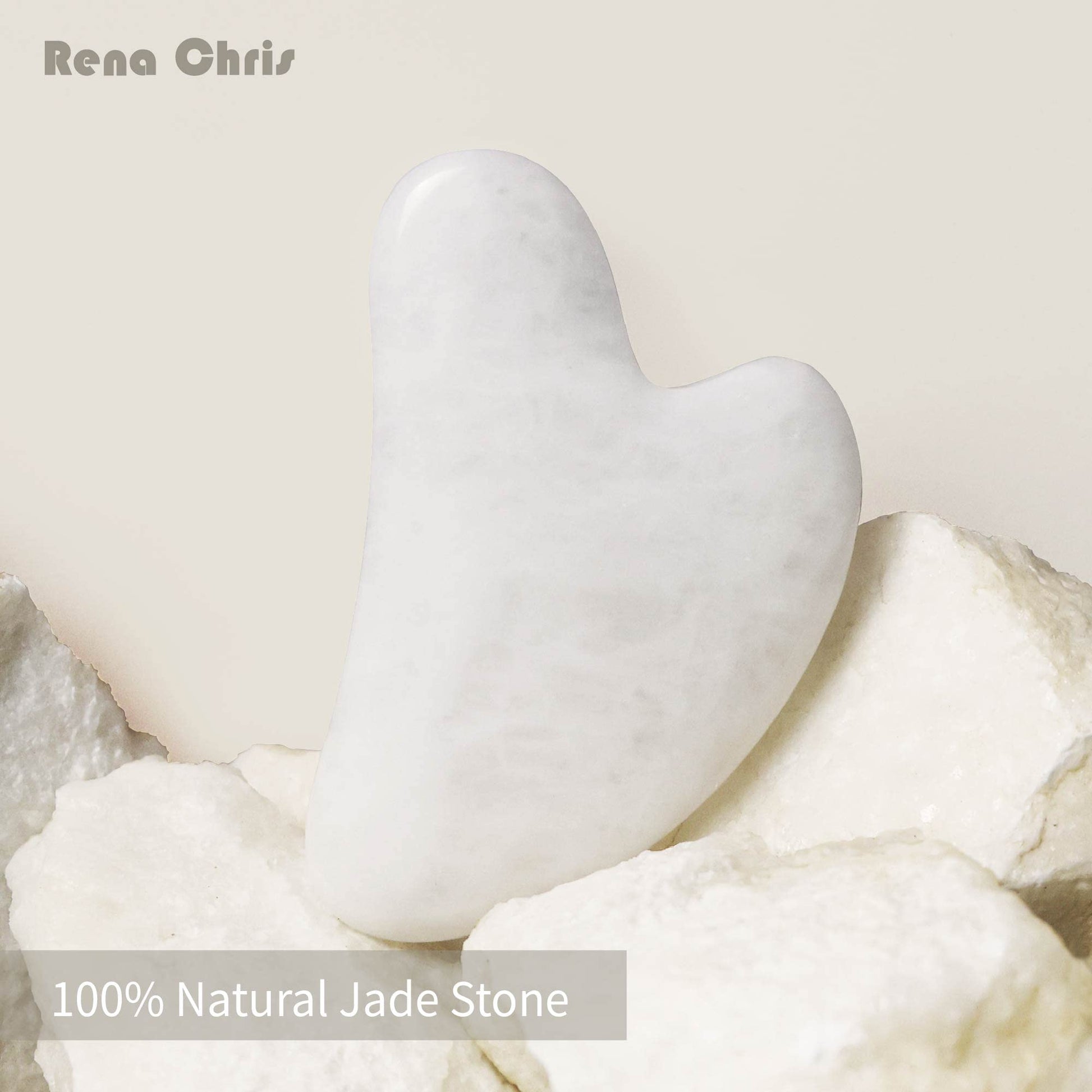 Rena Chris Gua Sha Facial Tools: Natural Jade Stone Guasha Tool for Face Acupuncture Therapy, Facial Massager for Jawline Sculpting and Puffiness Reducing (White) - Medaid International