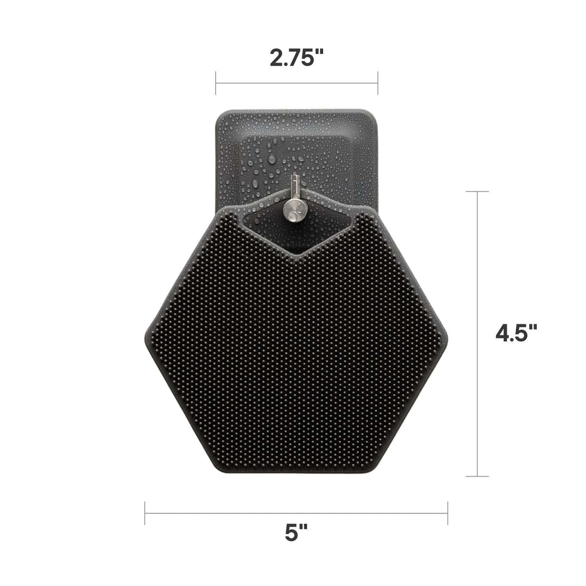 TERRIFI Body Scrubber & Storage Hook Set, Silicone Shower & Bathroom Accessory, Features Silicone-Grip Technology, Removable & Reusable Gentle Exfoliator Pad & Massager (Black)