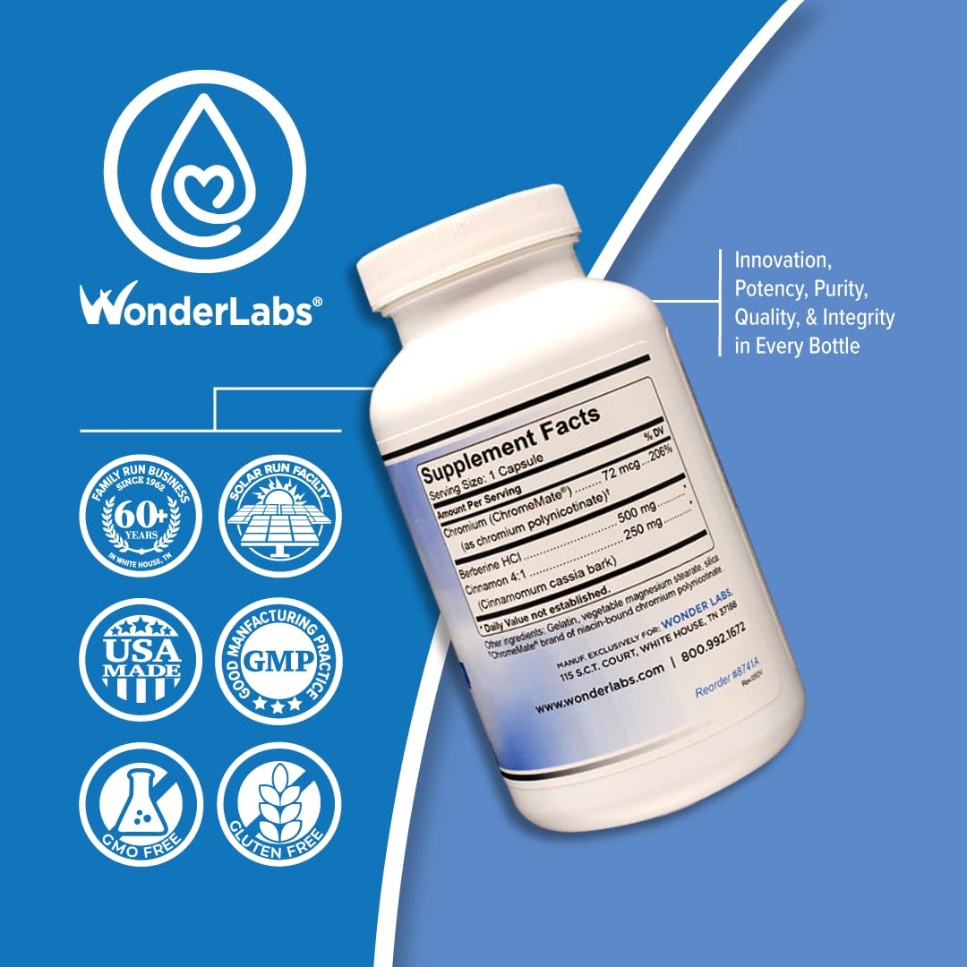 Wonder Laboratories Berberine HCL 1,500mg + Cinnamon, Chromium, & Bioperine Maintenance for Glucose, Heart & Immune System Health Gluten & GMO Free - 60 Capsules - Medaid International