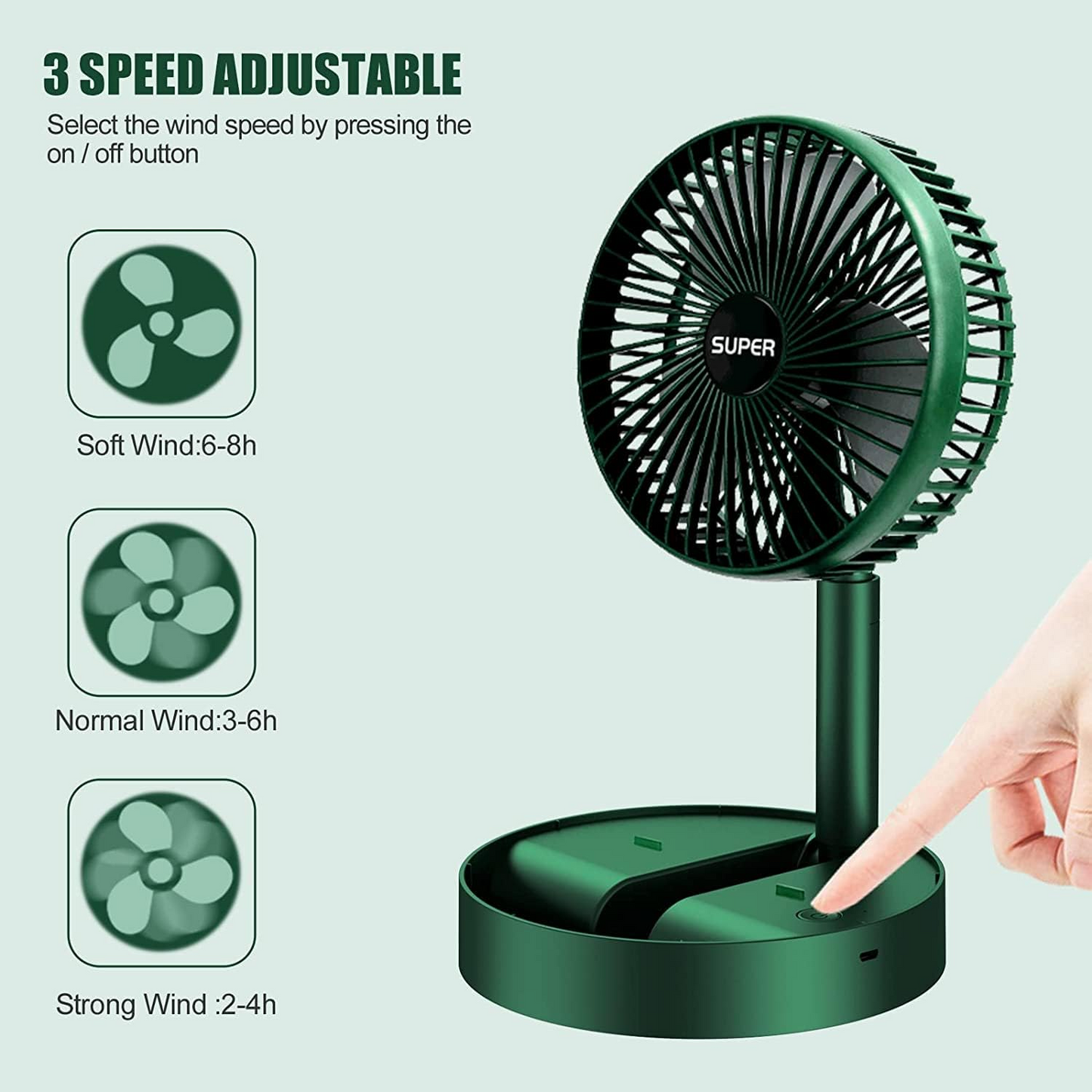 Foldable Desk Fan 3 Speeds, 180° Tilt Adjustable Rechargeable Fan with Low Noise & Long Battery Life - Medaid International