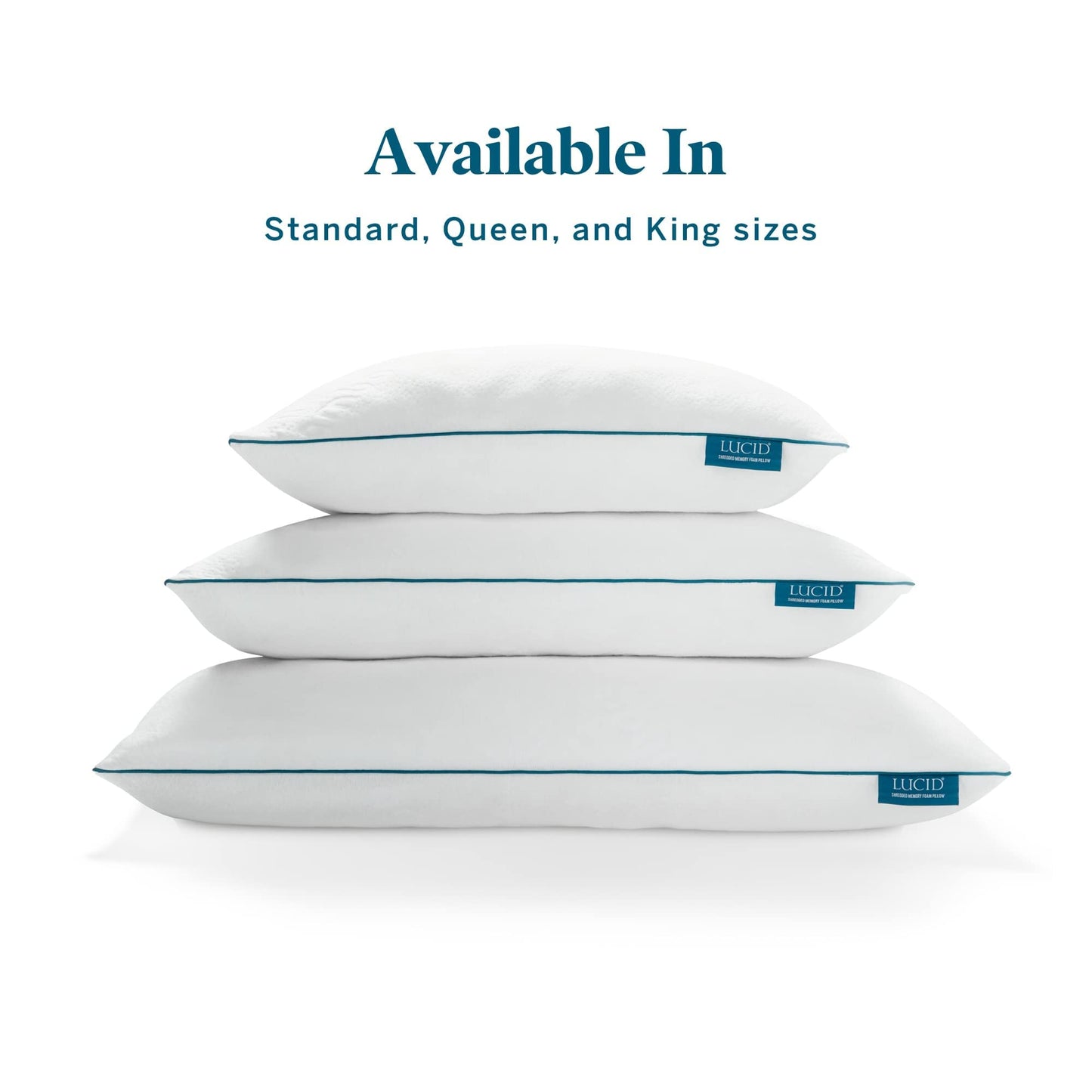 LUCID Premium Shredded Memory Foam Pillow - Hypoallergenic - Moldable Loft - 2 Pack - Queen, White - Medaid International