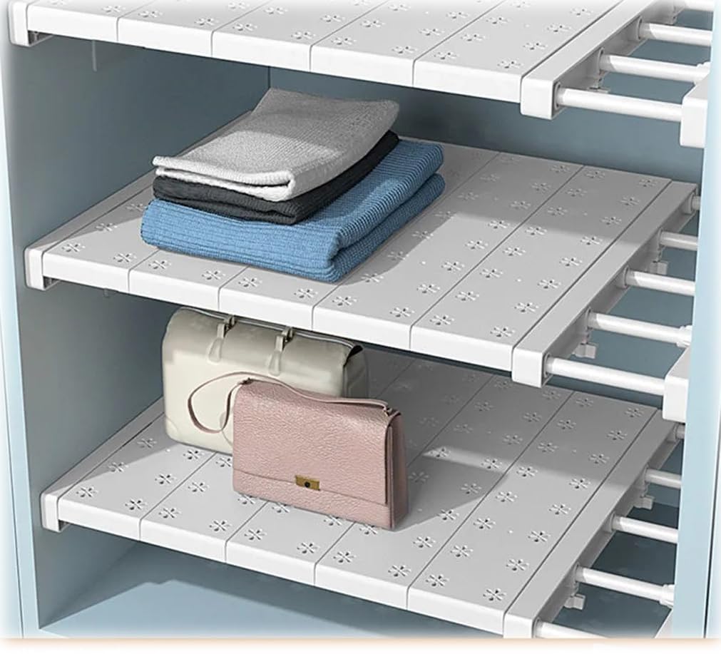 TERRIFI 5 Pcs Closet Tension Shelf Rod Expandable Adjustable 11.8-15.7 inch Shelf Locker, Wardrobe Storage Organizer, Cabinet Layered Divider Separator, for Cabinet Kitchen Bathroom