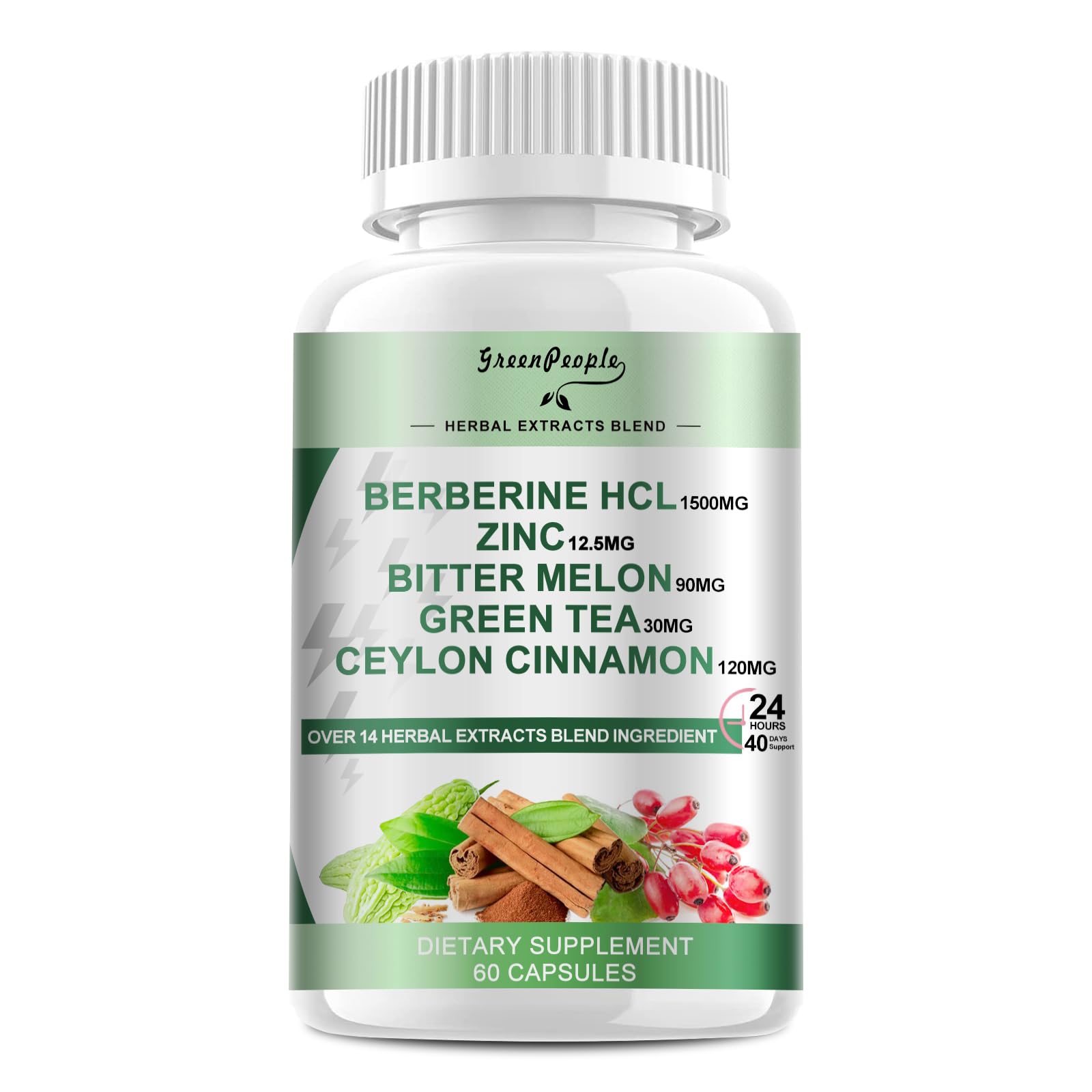 GREENPEOPLE Berberine Supplement with Ceylon Cinnamon - Berberine 1500mg Activates AMPK & GLP-1 Berberine HCL Capsules with Bitter Melon/Artichoke Extracts & Natural Herbs for Immune Support 60 Count - Medaid International