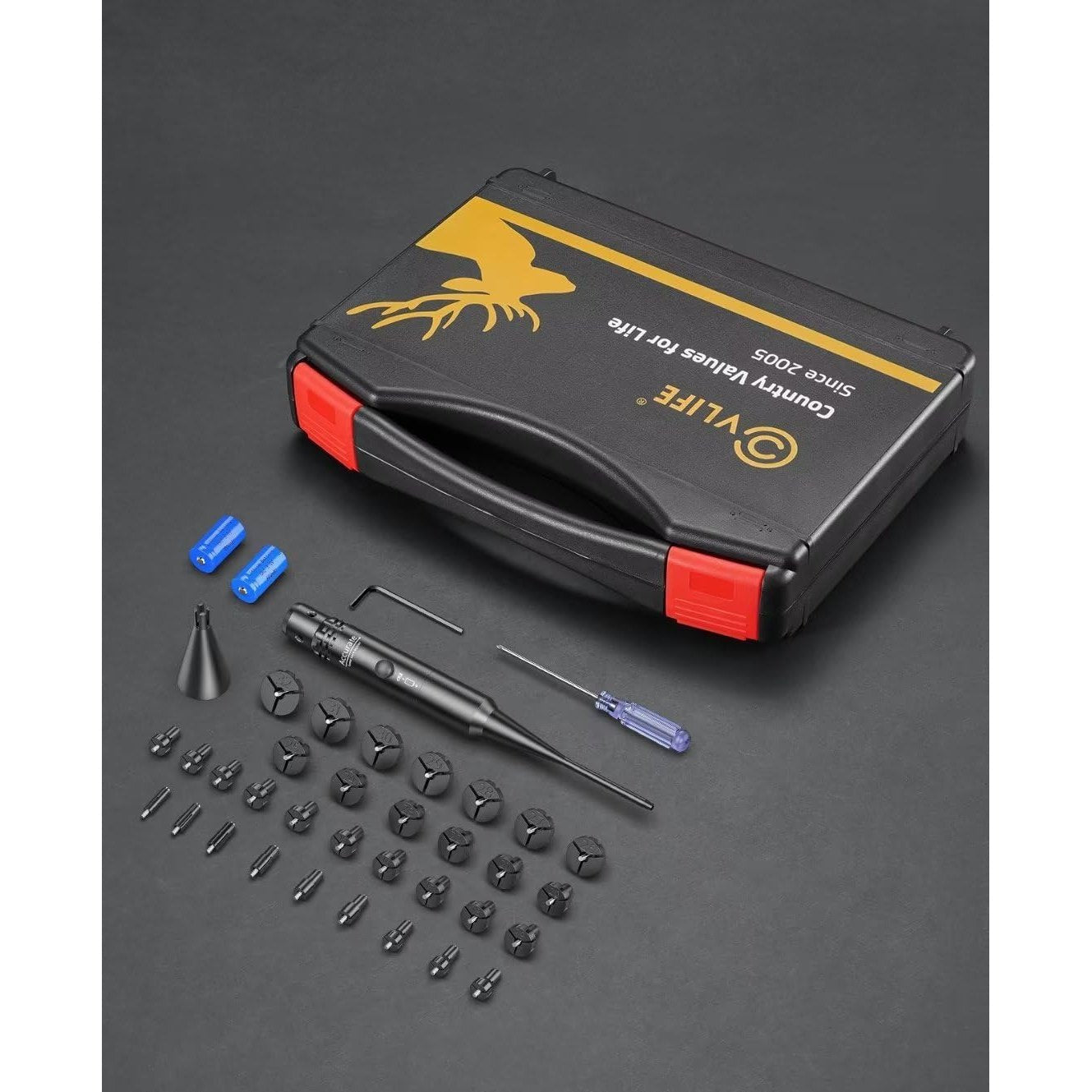 CVLIFE Professional Laser Bore Sight Kit with 32 Adapters fit 0.17 to 12GA Calibers, Bright Green Laser Bore Sighter with Button Switch, Powerful Support for Hunting - Medaid International