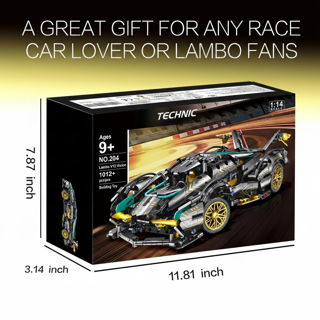 KASTWAVE Technic Sports Car Building Set - 1:14 MOC Lambo V12 Speed Champions Racing Model Vehicle for Boys or Adults 10-14+ Years (1012 Pieces)