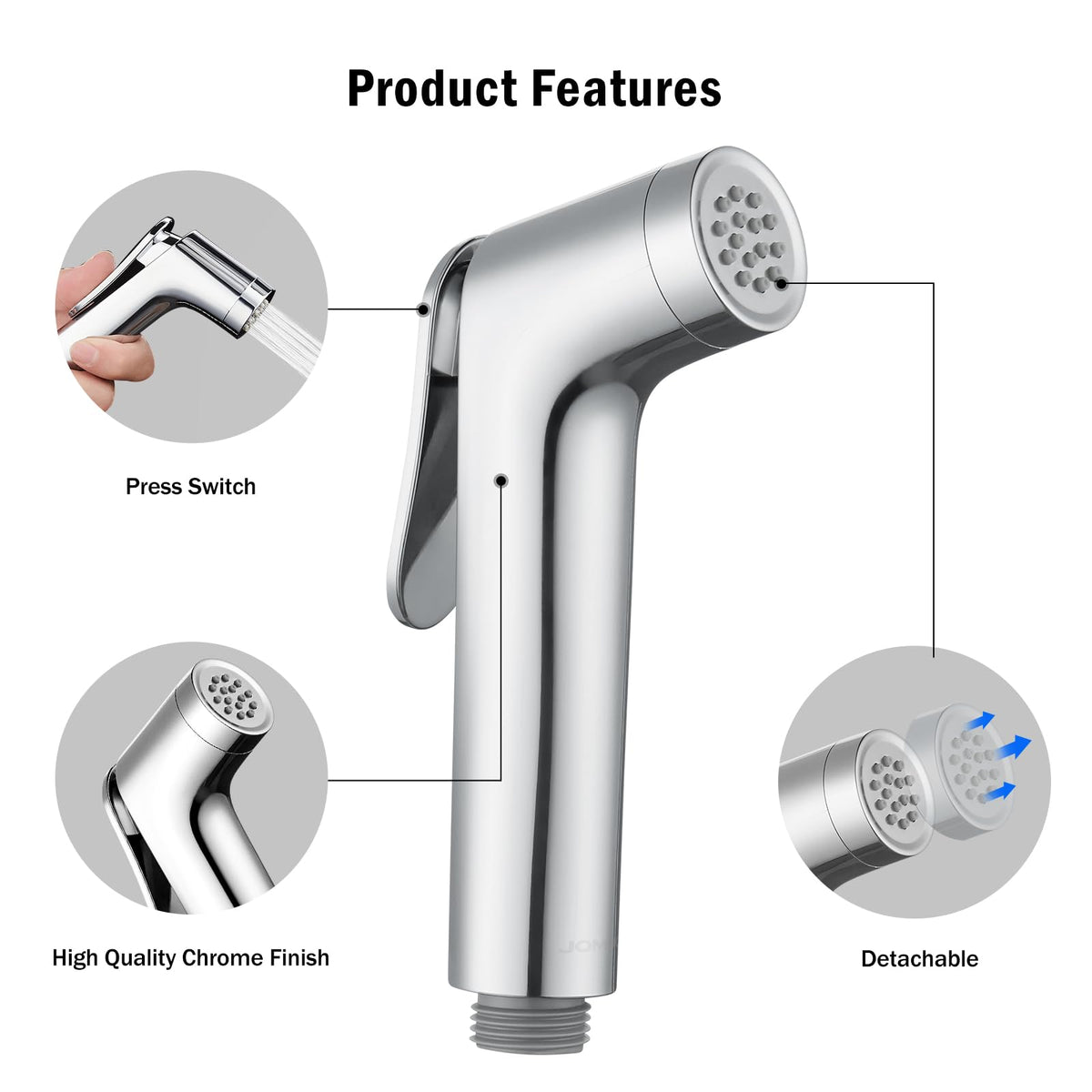 JOMOO Shattaf Set, Bidet Sprayer for Toilet with 47inches Stainless Steel Bidet Hose, Wall Mounted Handheld Bathroom Spray for Personal Hygiene, Chrome
