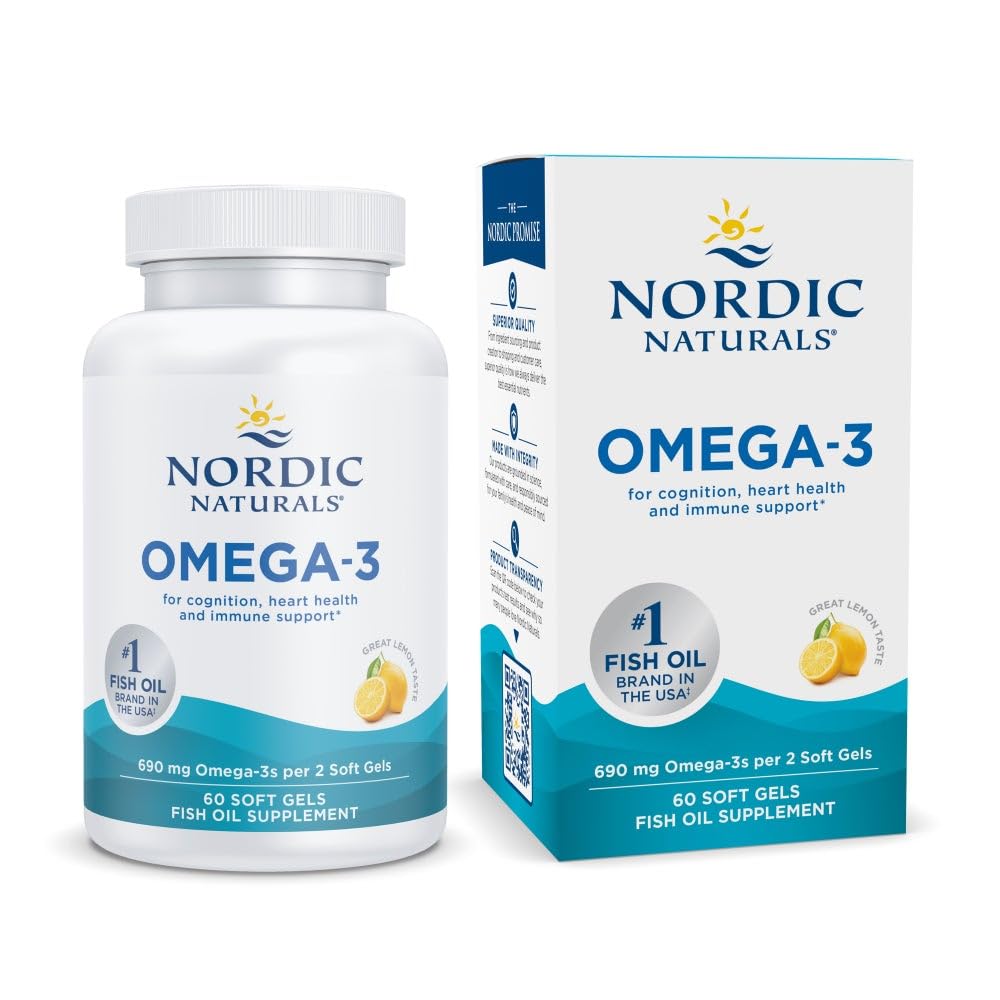 Nordic Naturals Omega-3, Lemon Flavor - 60 Soft Gels - 690 mg Omega-3 - Fish Oil - EPA & DHA - Immune Support, Brain & Heart Health, Optimal Wellness - Non-GMO - 30 Servings - Medaid International