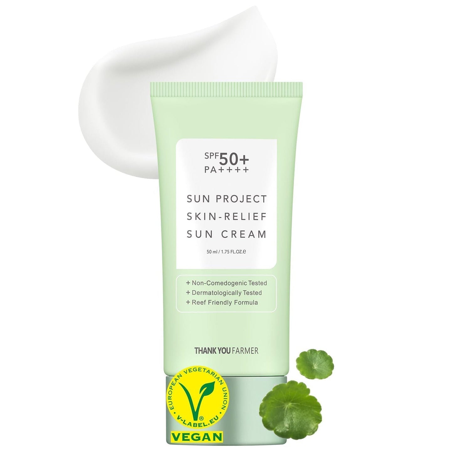 THANKYOU FARMER Sun Project Relief Sun Cream SPF50+ PA++++(50ml) - Centella Asiatica Extracts for Soothing, Reef Safe Sunscreen Travel Size - Medaid International