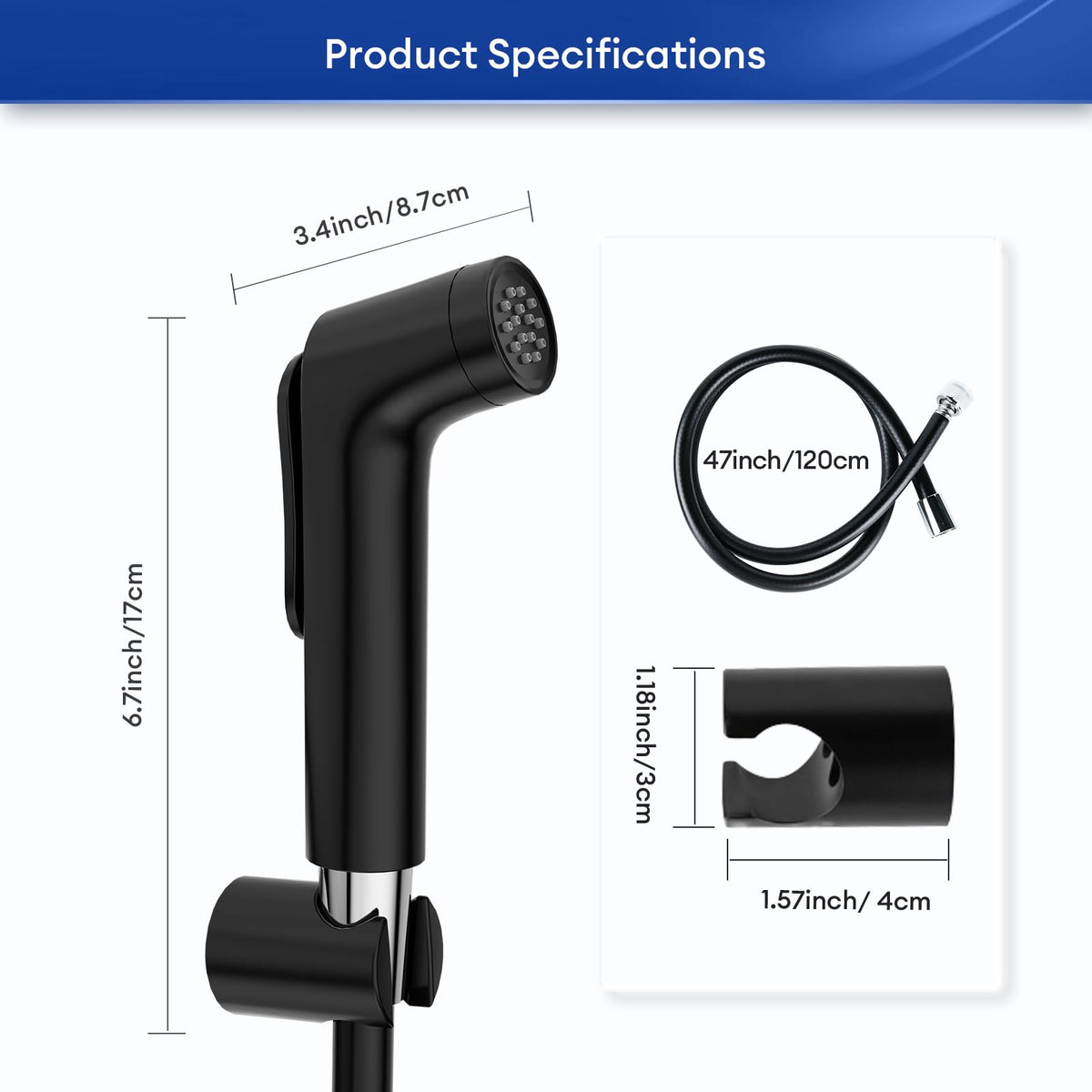 JOMOO Matte Black Handheld Bidet Sprayer Set, High-Pressure Shattaf Set with 1.2m Bidet Hose, Fingerprint-Resistant, Press & Keep Handspray for Toilet & Personal Hygiene, Cloth Diaper