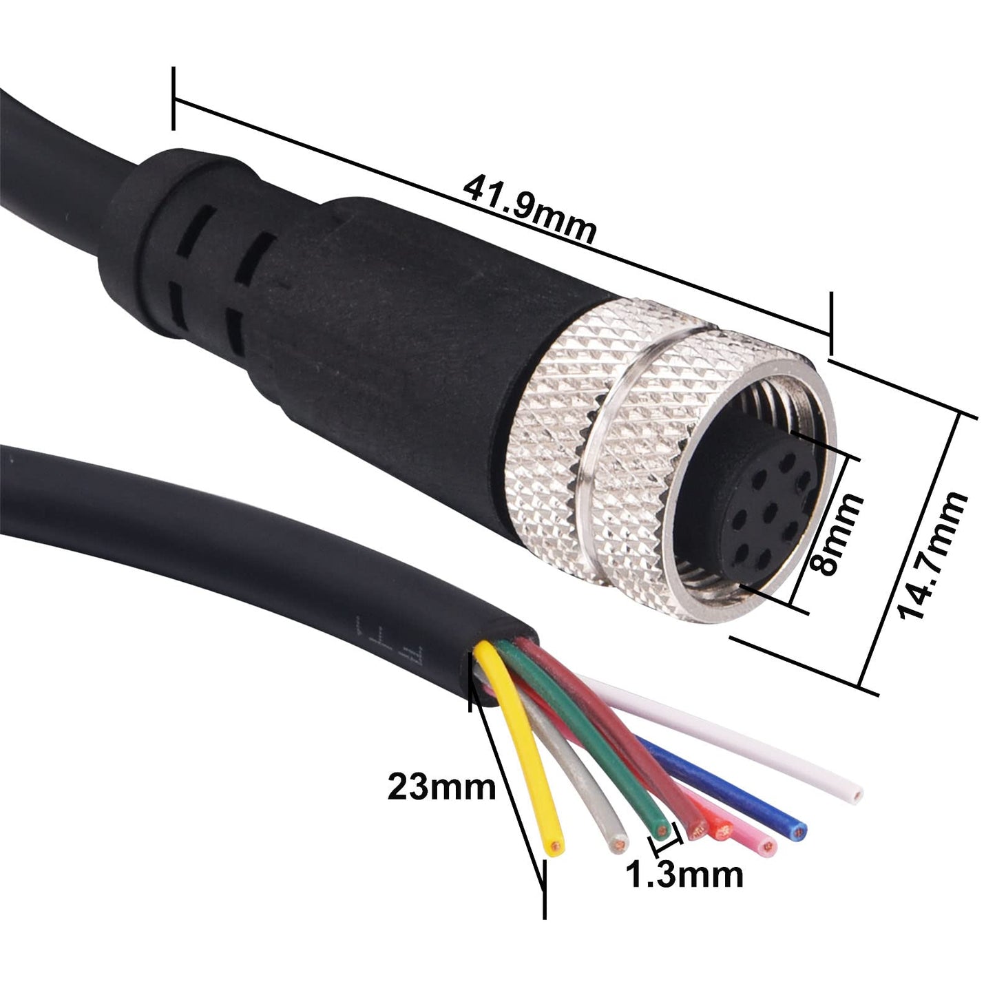 Lonlonty M12 Connector Aviation Sensor Cable - Female 8 Pin Straight 6.5Ft/2M Aviation Socket Waterproof Electrical Cable for Industrial Automation Control,Fieldbus Module,Device Network - Medaid International