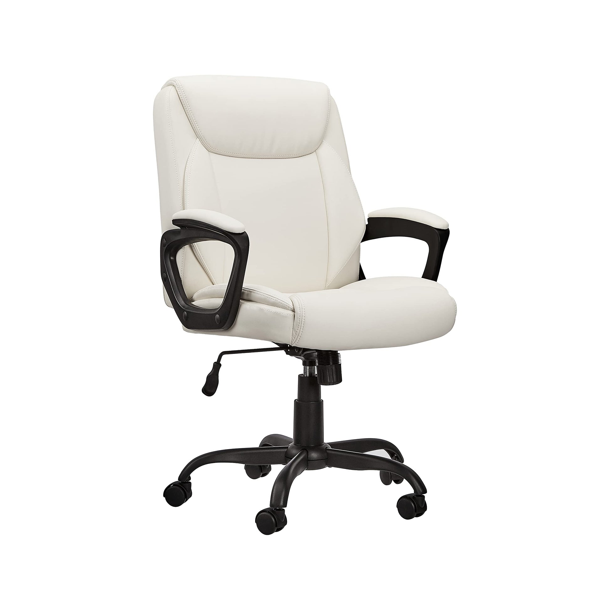 Amazon Basics Classic Puresoft PU Padded Mid-Back Height Adjustable Office Computer Desk Chair with Armrest, 26"D x 23.75"W x 42"H, Cream - Medaid International