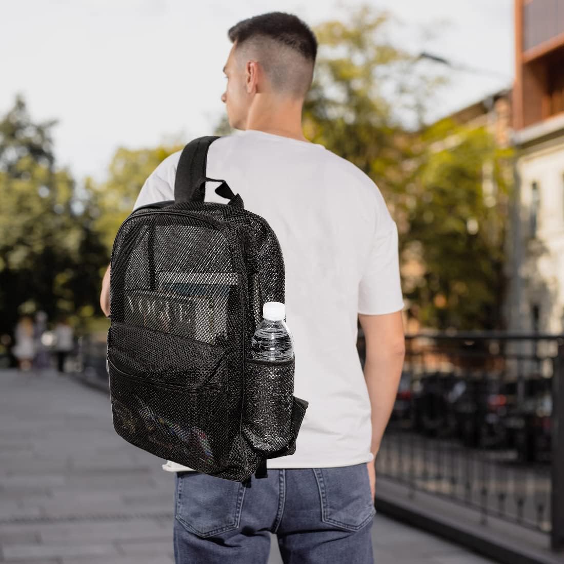 TERRIFI Mesh Backpack,See Through Mesh Bookbag Semi-transparent Student Backpack for Swimming Beach Outdoor Sports