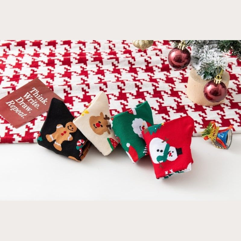 4 Pairs Womens Funny Socks Cozy Cute Printed Patterned Fun Christmas Novelty Santa Socks for Women and Men - Medaid International