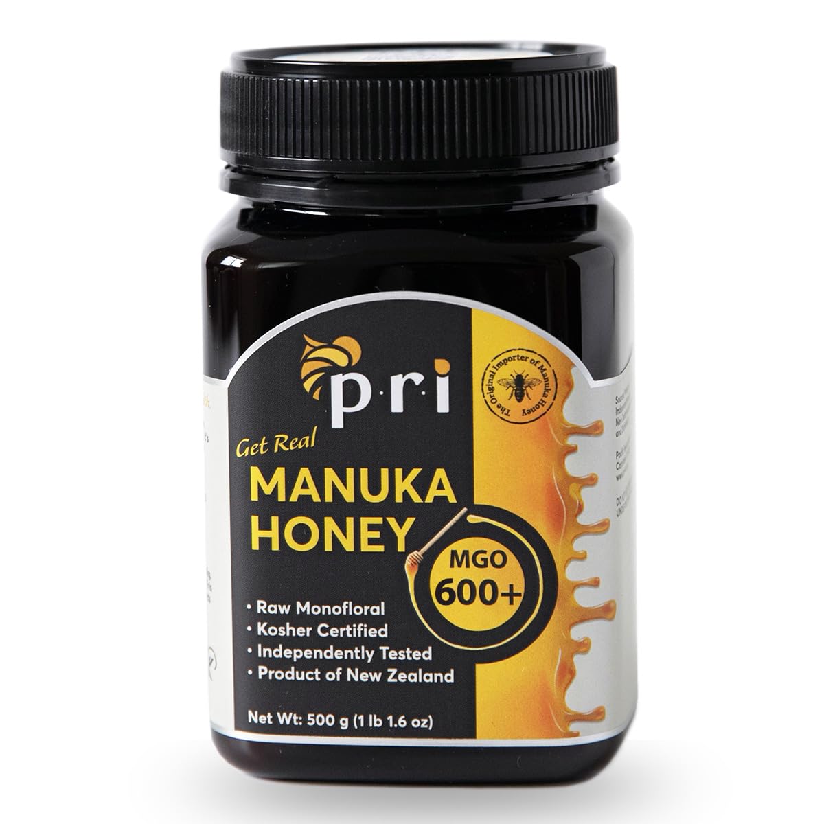 P.R.I Manuka Honey, MGO 600+, 1.1LB New Zealand Raw Monofloral Manuka Honey (500g) - Medaid International