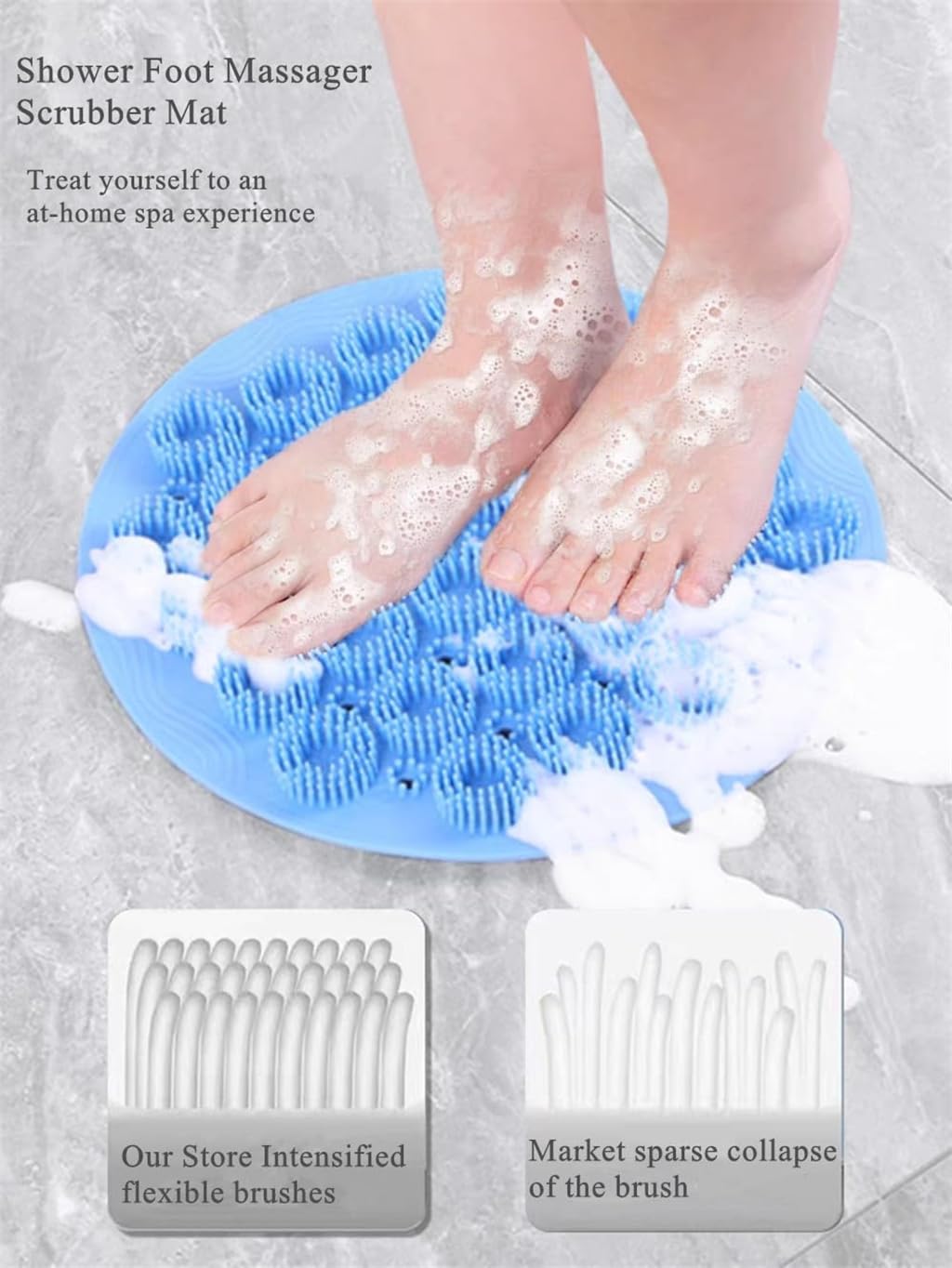 TERRIFI Back Silicone Scrubber for Shower Wall, Foot Shower Scrubber Mat Silicone Bath Massage Cushion Brush with Suction Cups