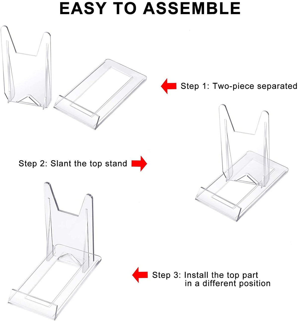 KASTWAVE Acrylic Bracket Stands, 10 Pcs Plastic Display Holders Picture Plate Holders Clear Mini Easels Stands to Display Pictures or for Home Office Supplies Festival Party Decoration