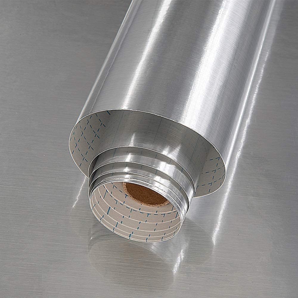 Silver Stainless Steel Wallpaper Self-Adhesive Cleanable Removable Peel and Stick 17.71" X 196.8" Refrigerator Speaker Oven Appliances Furniture Renovation Bathroom Kitchen - Medaid International