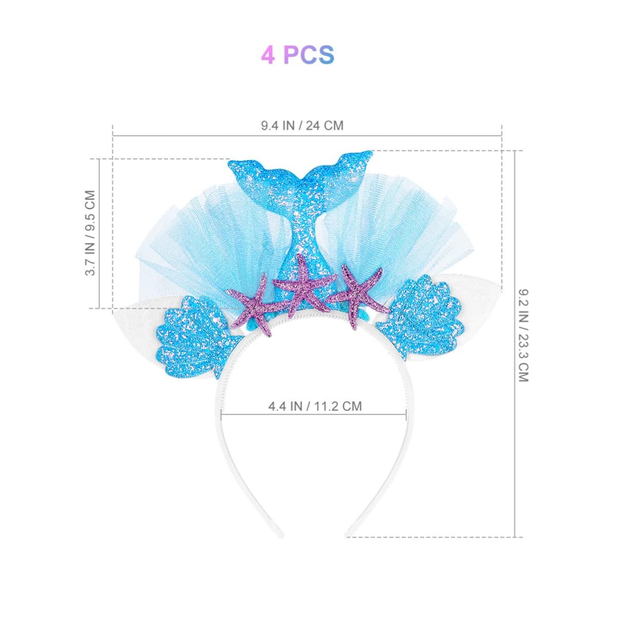 TERRIFI Mermaid Tail Headband Mermaid Hair Accessories for Birthday, Costume and Party, Supplies for Women and Girls, 4 Pack