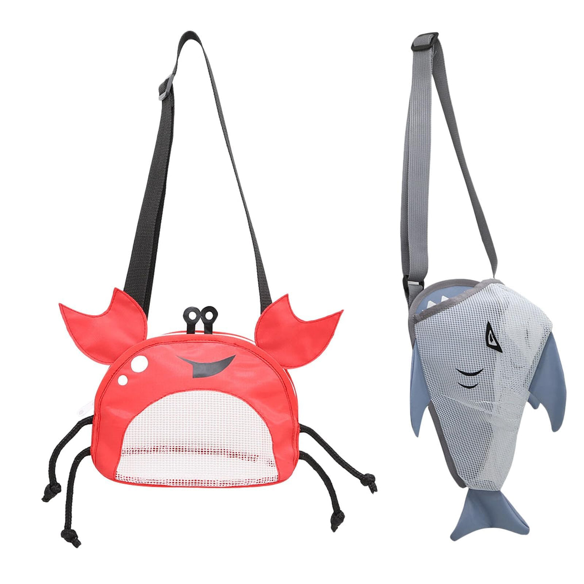 TERRIFI Kids Mesh Beach Bag, Crab & Shark Design, Adjustable Strap, Durable & Portable, Ideal for Beach Toys & Seaside Activities