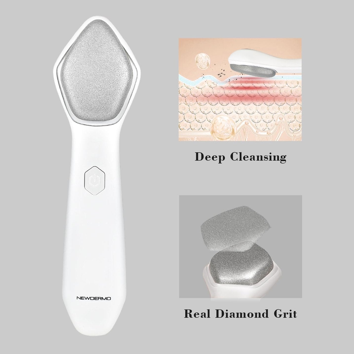 NEWDERMO Microdermabrasion Machine Pro, Large Diamond Electric Microdermabrasion Wand Tool With 3 Levels Frequency for Face Body Exfoliate Skin Care(White) - Medaid International