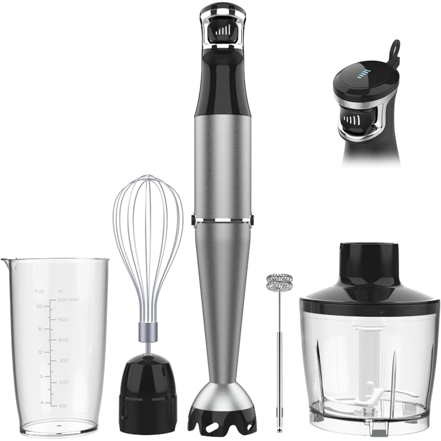Immersion Blender Handheld Corded Hand Blender 1100W, Trigger Variable Speed 5 in 1 Stick Blender, Emulsion Blender Handheld with Chopper, Whisk and Frother for Soup, Puree Baby Food and Smoothies - Medaid International