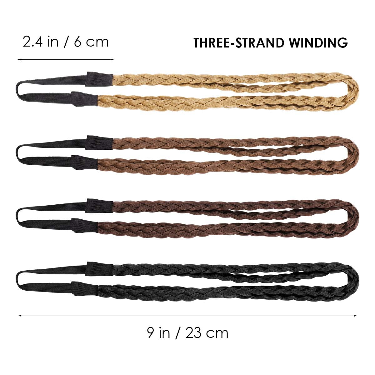 TERRIFI 4 Pcs Hand-Woven Hair Bands, Double Braided Twisted Hairbands, Braids Elastic Stretch Hairpiece, Boho Bohemian Style Hair Accessory, Suitable for Woman Girls