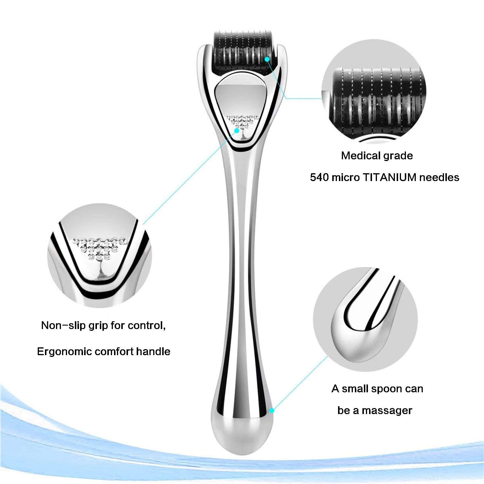 Derma Roller Microneedling Roller for Face Body - 540 Titanium Microneedle Roller w/Storage Case - Medaid International