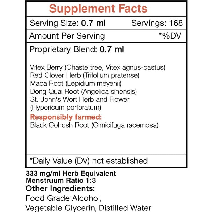 Menopause Secret Alcohol-Free, Glycerite Black Cohosh, Vitex, Red Clover, Maca, Dong Quai, St. John's Wort. Tincture, Herbal Extract Hormone Balance Formula 4 OZ - Medaid International