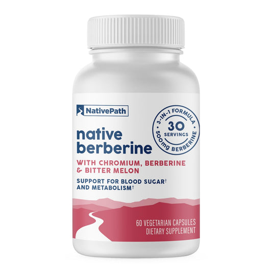 NativePath Native Berberine HCl 3-in-1 Complex with Chromium & Bitter Melon Extract - 500mg Premium Metabolic Support - 60 Capsules - Medaid International