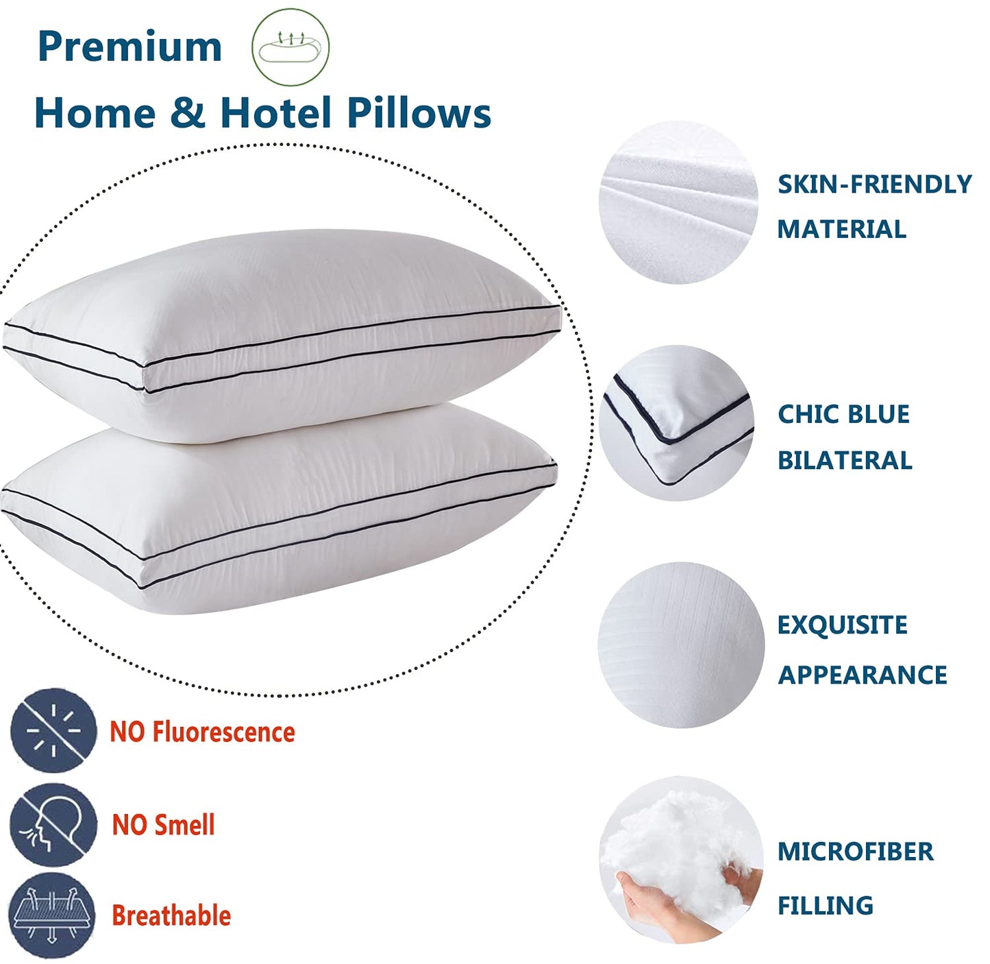 Gehannah Bed Pillows for Sleeping, Luxury Plush Soft Pillow with Home and Hotel, Breathable Microfiber Cover Skin-Friendly Pillows for Side Back Sleepers - Medaid International