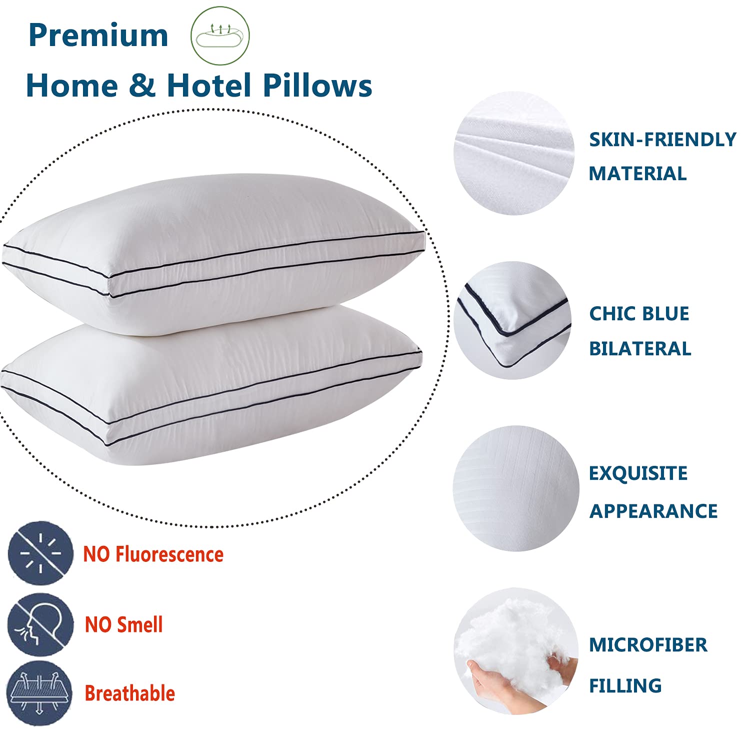 Gehannah Bed Pillows for Sleeping, Luxury Plush Soft Pillow with Home and Hotel, Breathable Microfiber Cover Skin-Friendly Pillows for Side Back Sleepers - Medaid International