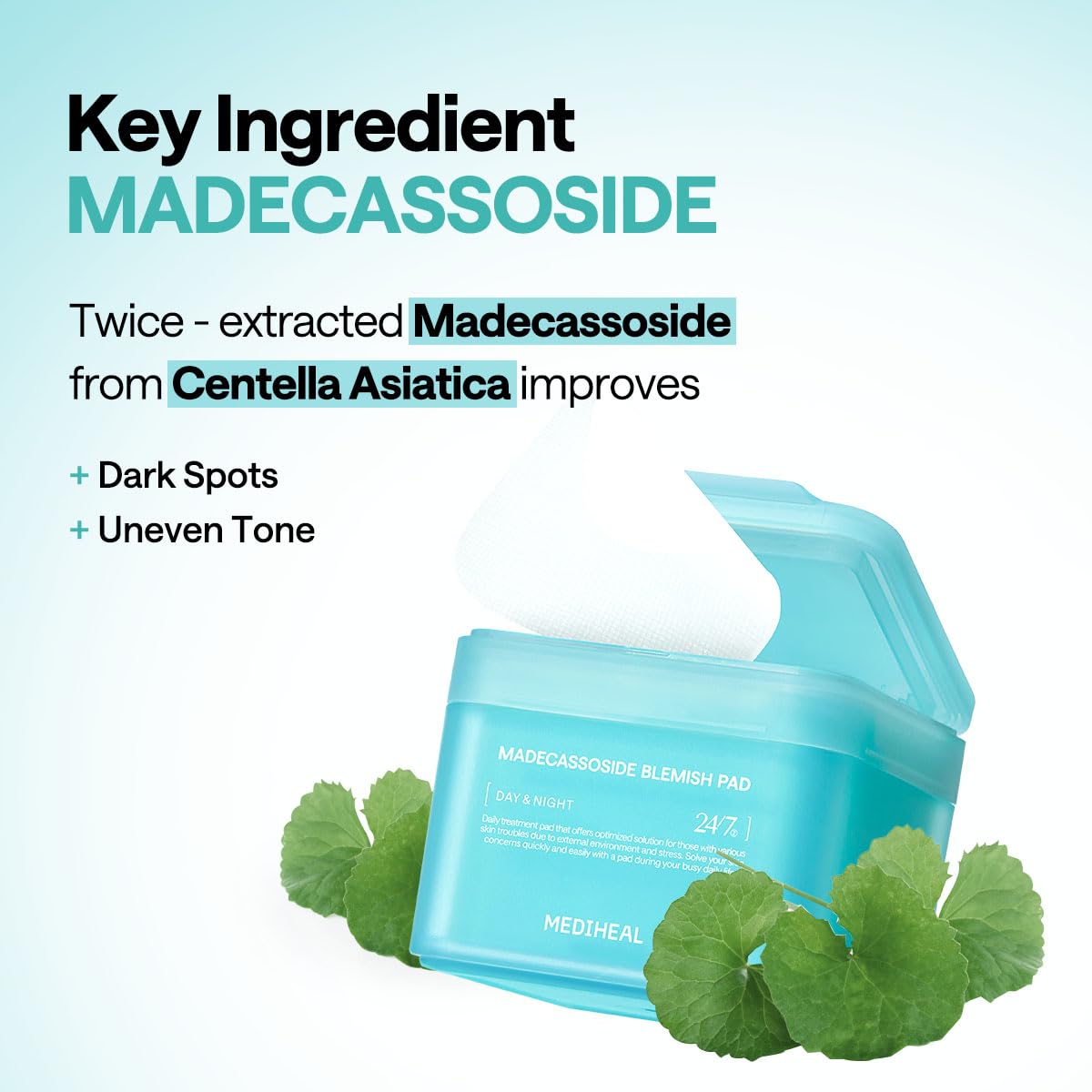 MEDIHEAL Toner Pads [Madecassoside] - Blemish Care Toner Pad with Centella Asiatica - Improves Uneven Skin Tone & Deep Hydration - Vegan Hypoallergenic Face Gauze (100 Count) - Medaid International