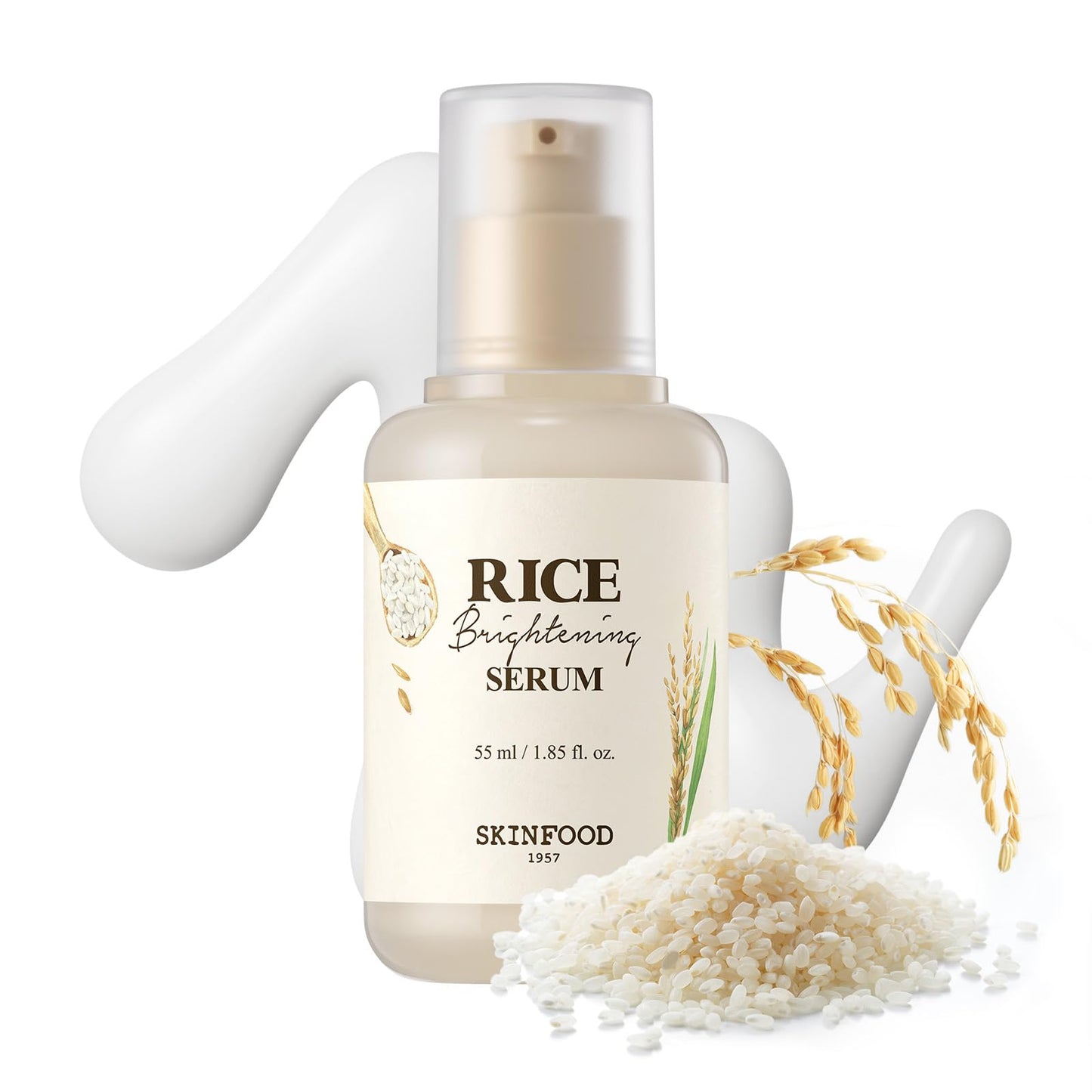 SKINFOOD Rice Serum, 48 Hours Fermented Rice Water Skincare Korean Serum for Face, Korean Rice Skincare for Natural Glow Glass Skin, Pore Minimizer, Rice Water Bright, 55ml/1.86fl.oz. - Medaid International