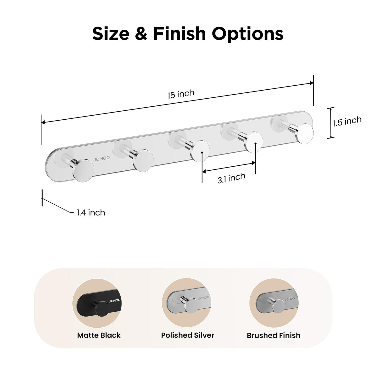 JOMOO Bathroom Robe Hook, Stainless Steel 2 Pack Adhesive Wall Hooks for Bathroom,No Drill Towel Hooks for Bathrooms, Metal Robe Hook Rack Wall Mount