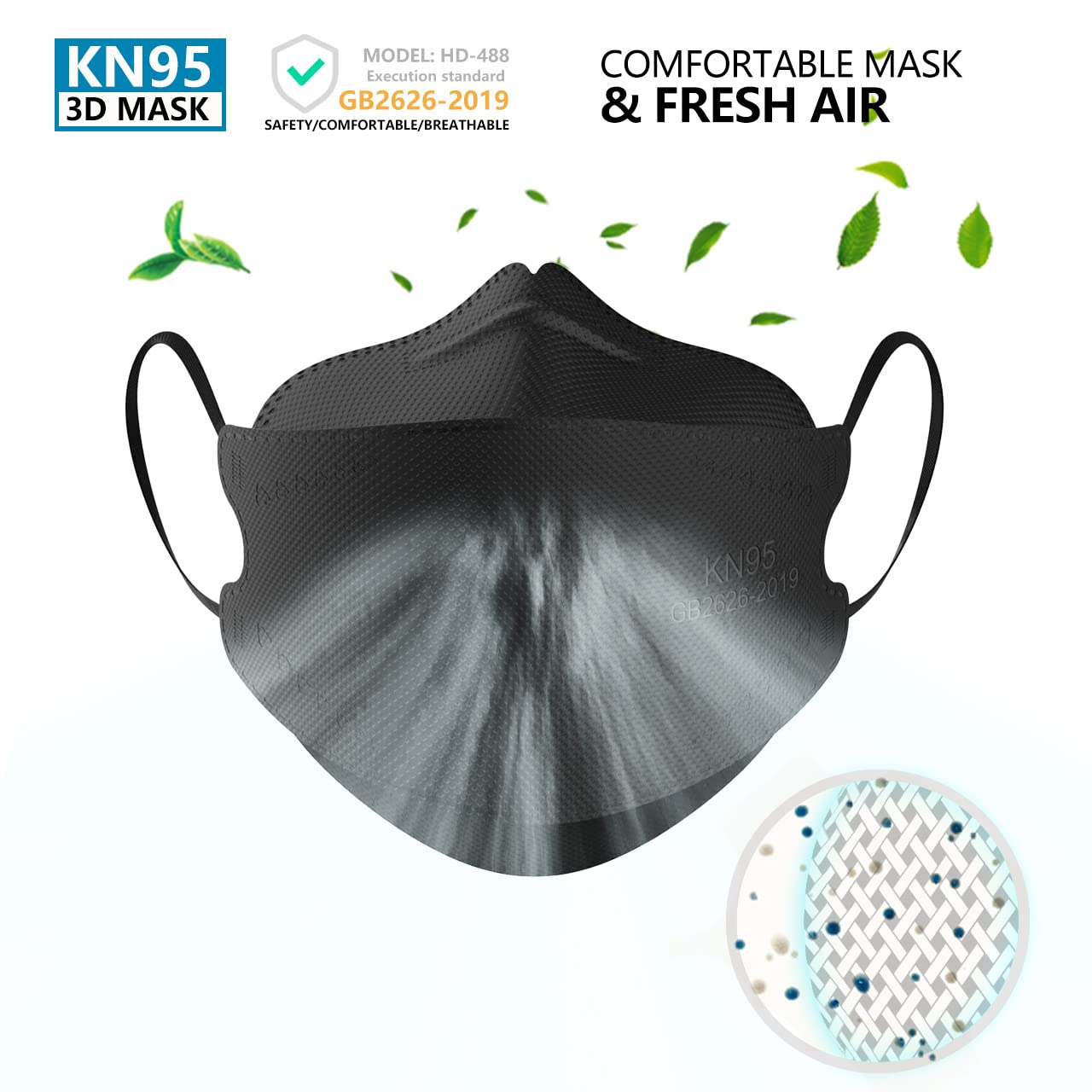 KIMARS KN95 Face Masks 50 Pack, Breathable Comfortable and Disposable KN95 Mask, Black - Medaid International
