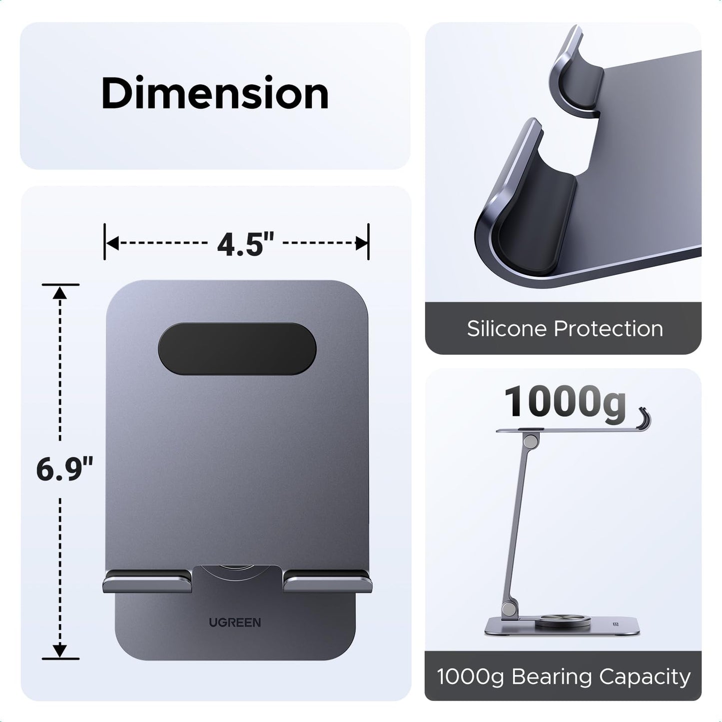 UGREEN Tablet Stand Holder for Desk 360° Rotating Base Aluminum Tablet Holder Adjustable Multi-Angle Home Office Accessories Compatible with iPad Pro Air Mini 13 12.9 11 Inch - Medaid International