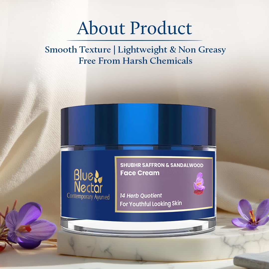 Blue Nectar Face Cream for Women for Aging Skin | Ayurvedic Daily Face Moisturizer for Women with Kumkumadi Saffron Oil for Skin | Hydrating Day & Night Cream (14 Herbs, 1.76 Oz) - Medaid International