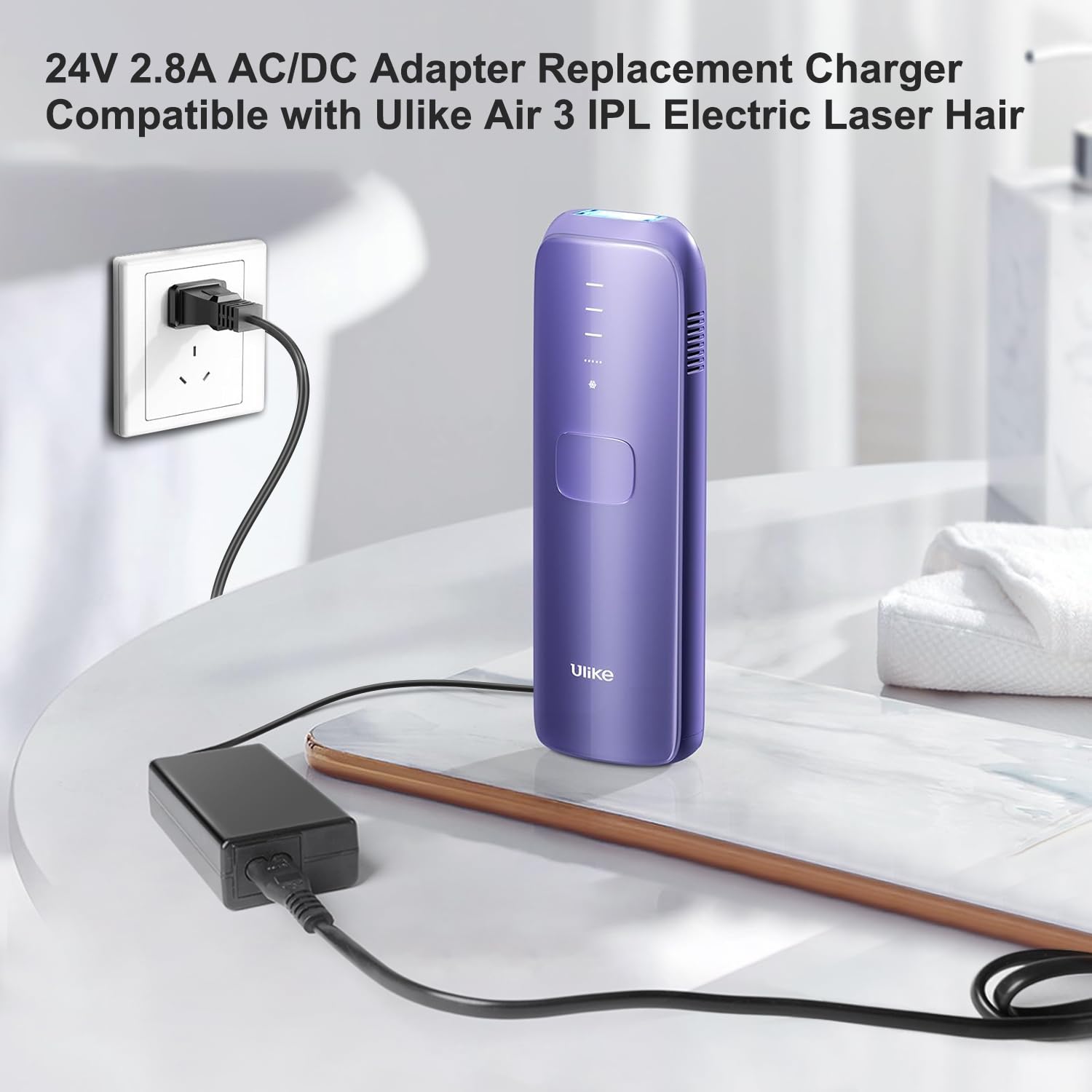TAIFU 24V 2.8A 2.5A AC Adapter Charger for Ulike Sapphire Air 3 Air 2 IPL Electric Laser Hair Removal Sapphire Ice-Cooling for Women & Men Facial Body Hair Device Power Supply Cord - Medaid International