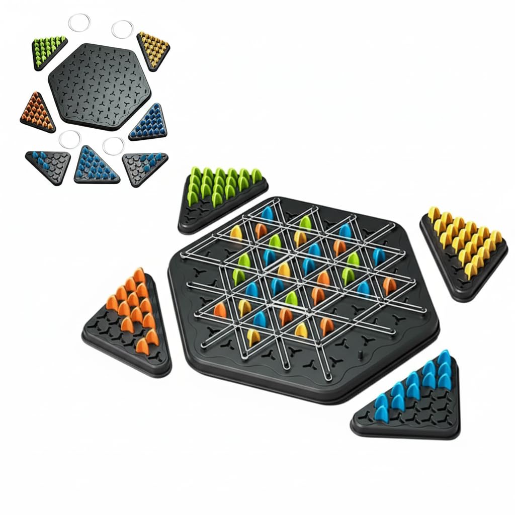 KASTWAVE Chain Triangle Chess Game, Triggle Board Game, Triggle Rubber Band Game, Triangle Chain Chess Game Set, Family Interactive Board Game, for Toddlers, Kids, Adults, Family, Party
